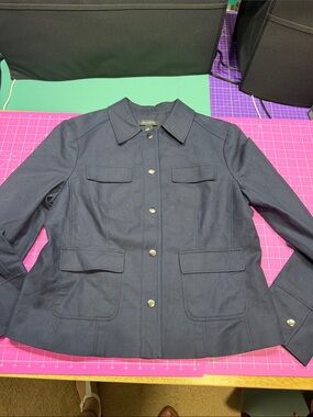 Ann Taylor Navy Utility Jacket with Snap Buttons